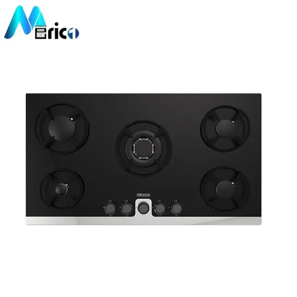 گاز رومیزی استیل البرز کد G5914 پنج شعله شیشه مشکی